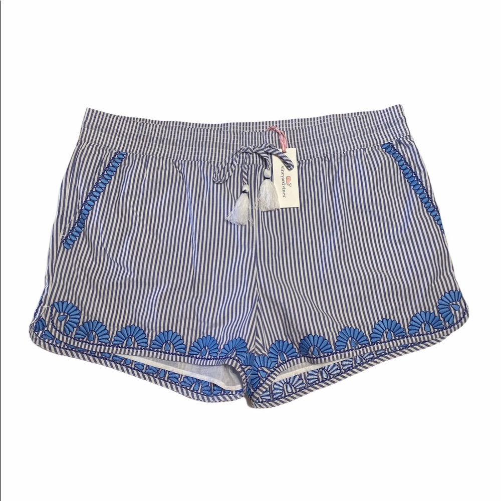 Vineyard Vibes Striped Embroidered Hem Shorts